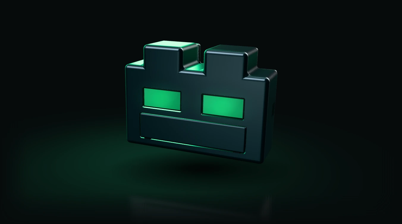 Core, the graphite Robolab machine with glowing green eyes